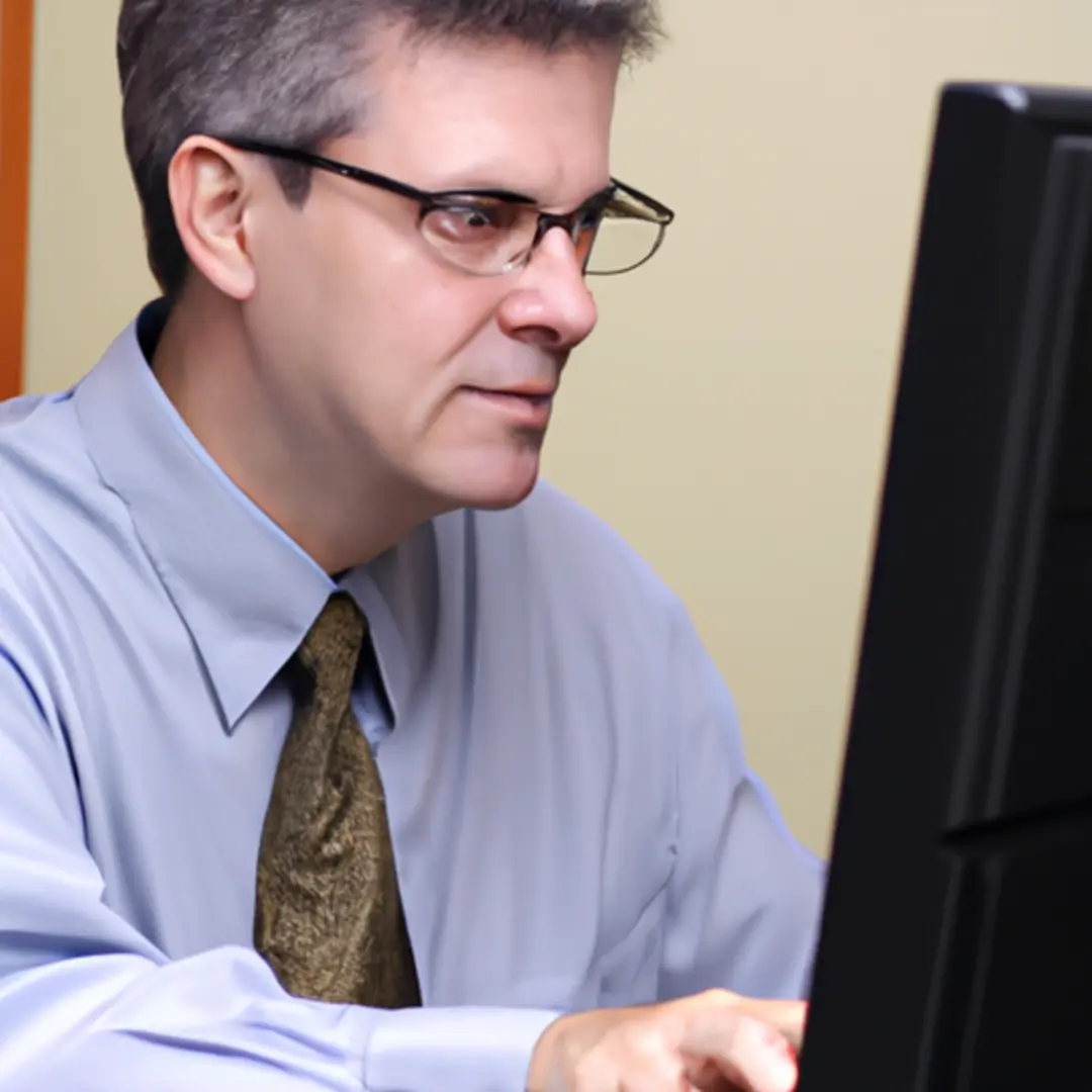 Image of a businessman analyzing financial risk on his computer.