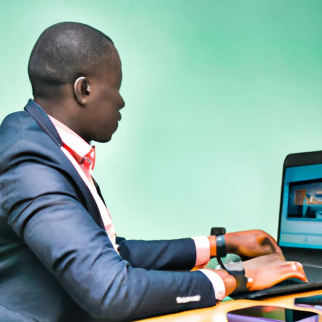 A person using a laptop to design a colorful and engaging social media post.