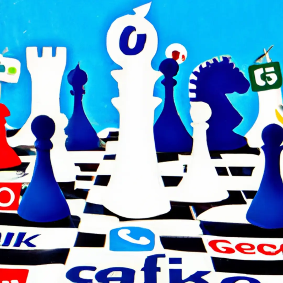 A collage of various social media logos like Facebook, Twitter, Instagram, and LinkedIn with a chessboard in the background.