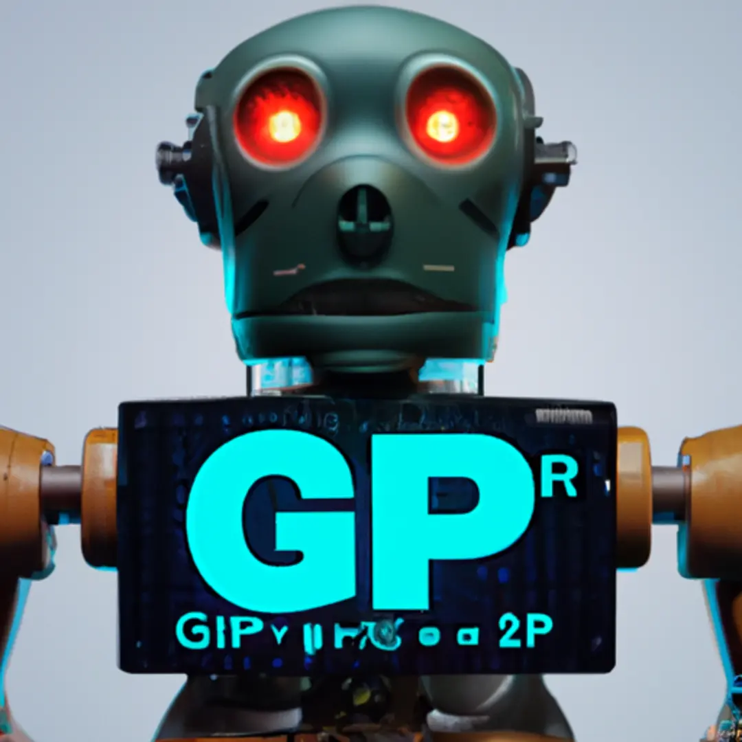 Image of a futuristic AI robot with the label GPT-4.