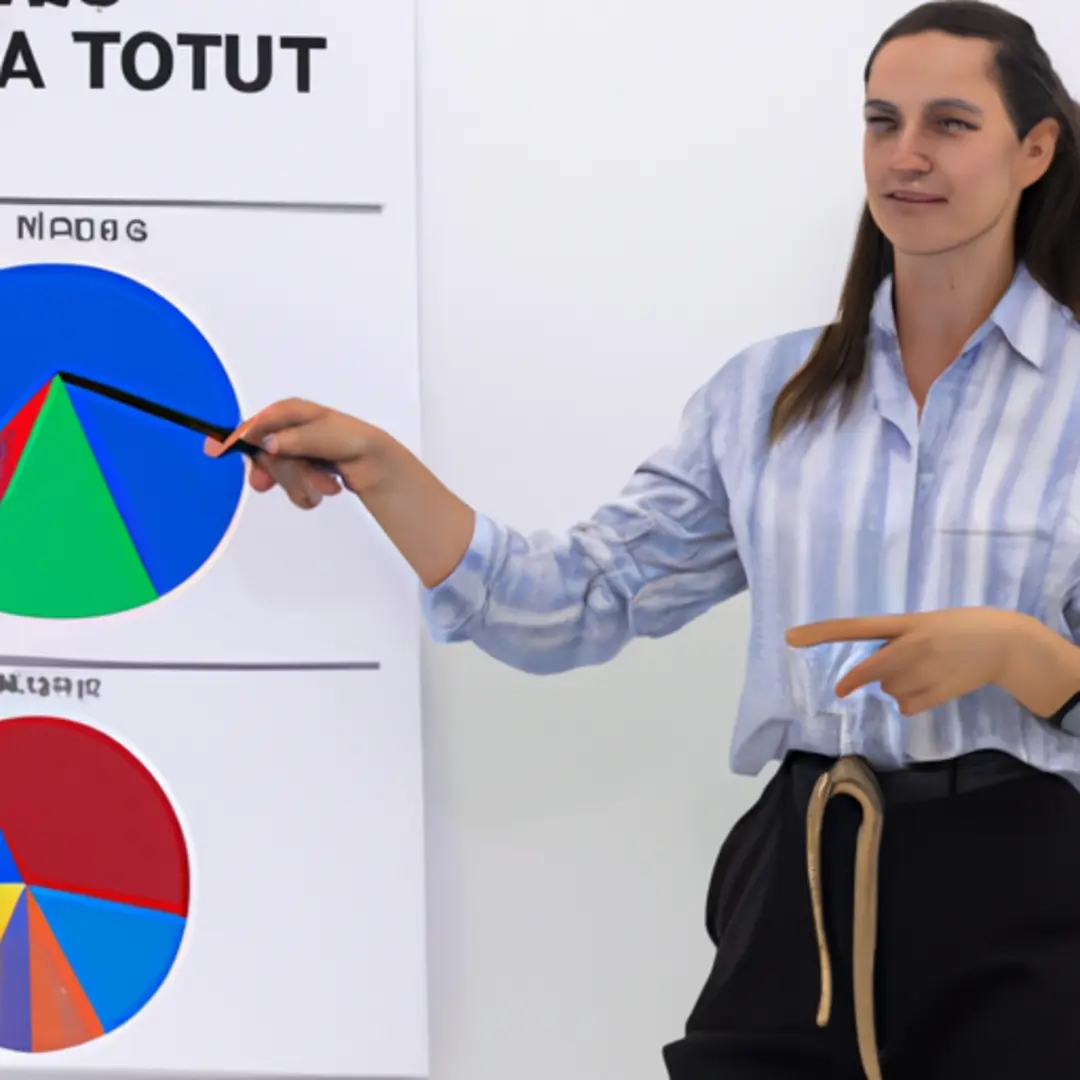 A businesswoman presenting a Balanced Scorecard diagram on a whiteboard during a strategy meeting.