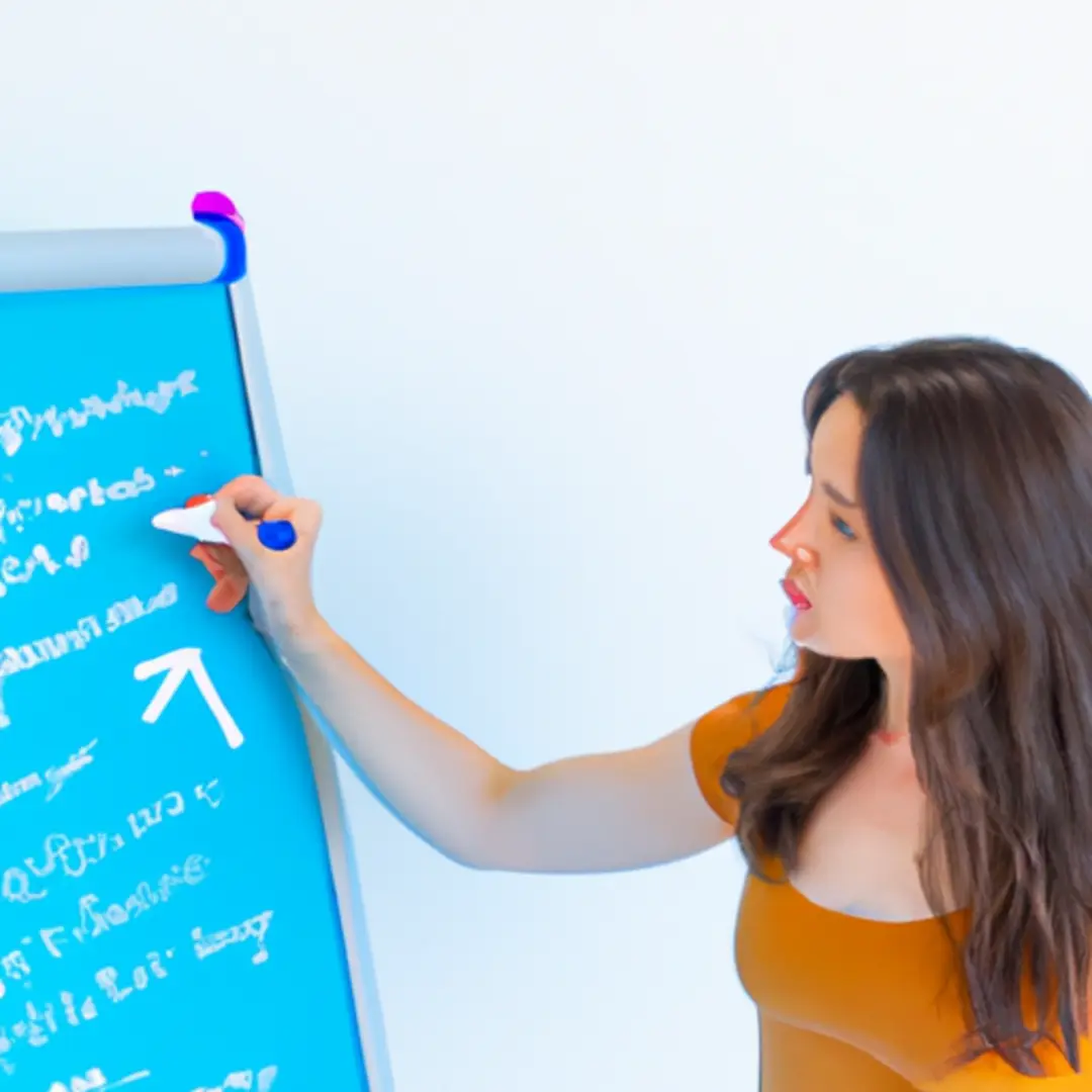 Image of a woman planning social media strategies on a whiteboard.