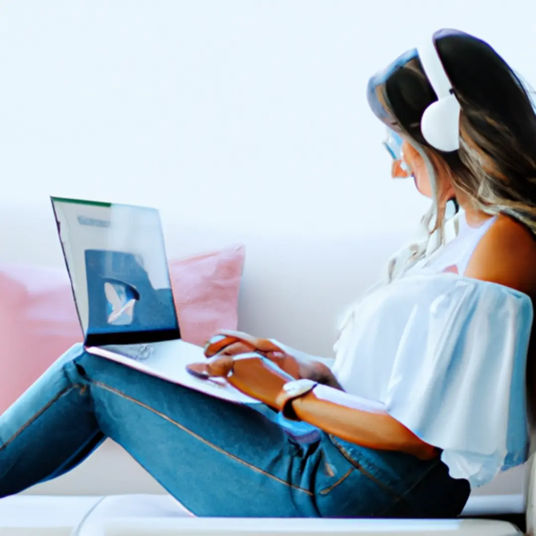 A woman using the Moderniqs AI for social media post creation on her computer.