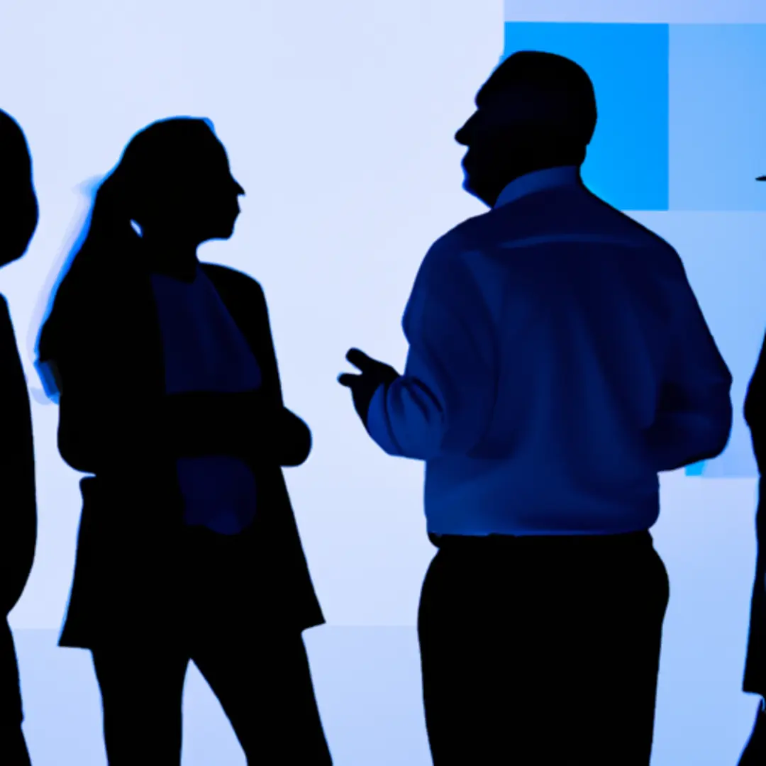 Four silhouettes representing different leadership styles in a corporate setting.