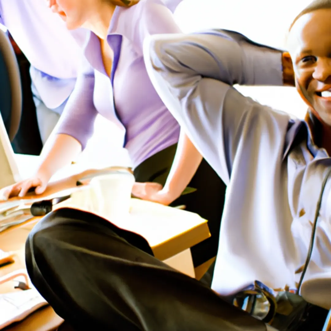 Manager leaning back in his chair with hands behind his head, observing his team working independently.