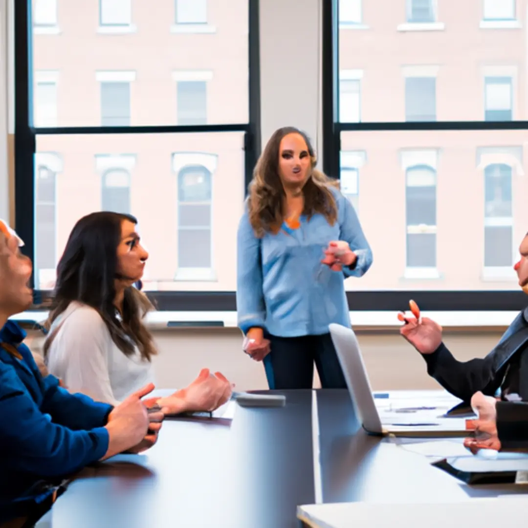 A manager leading a team meeting with open discussion and collaboration.