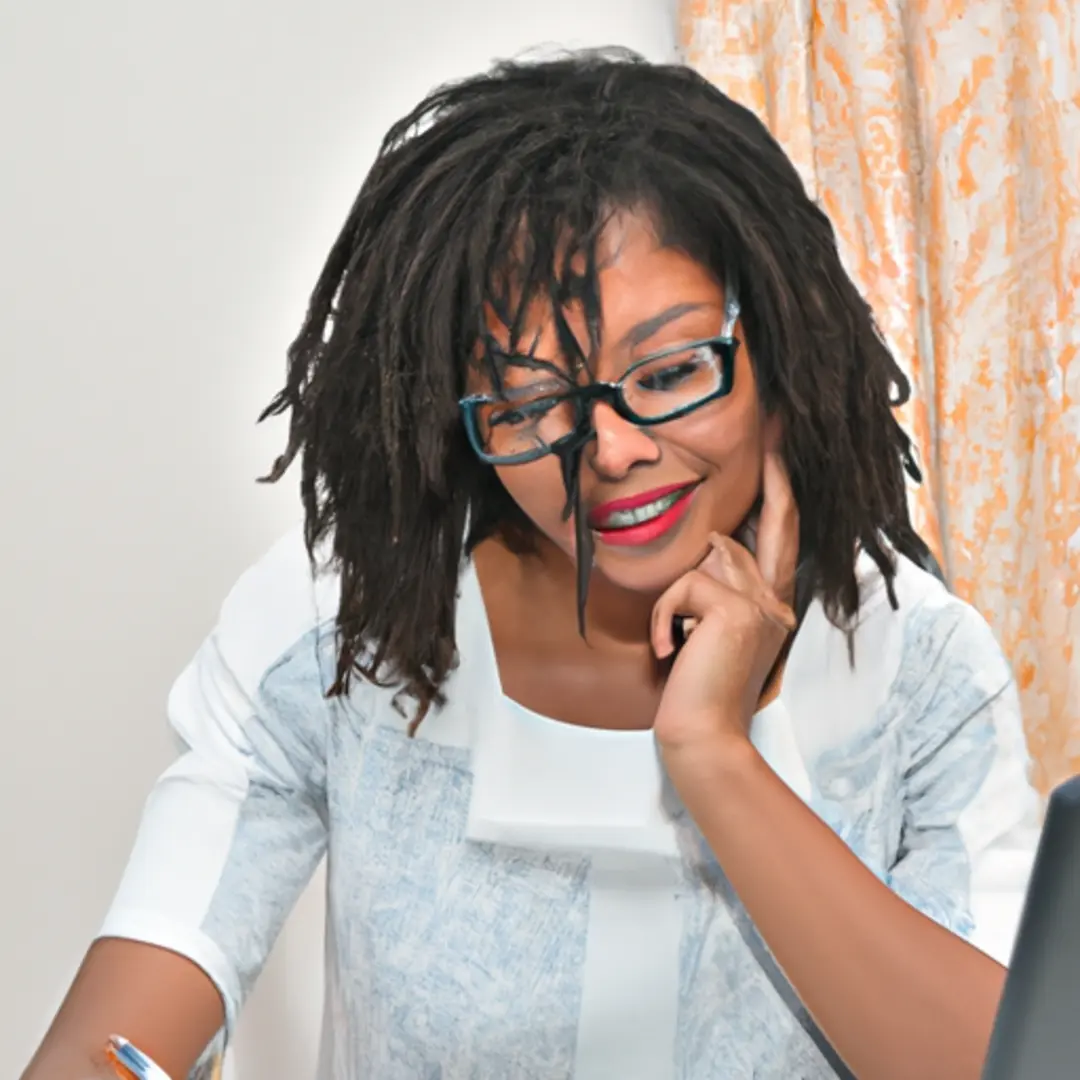 Image of a businesswoman analyzing a chart of customer data on her computer.