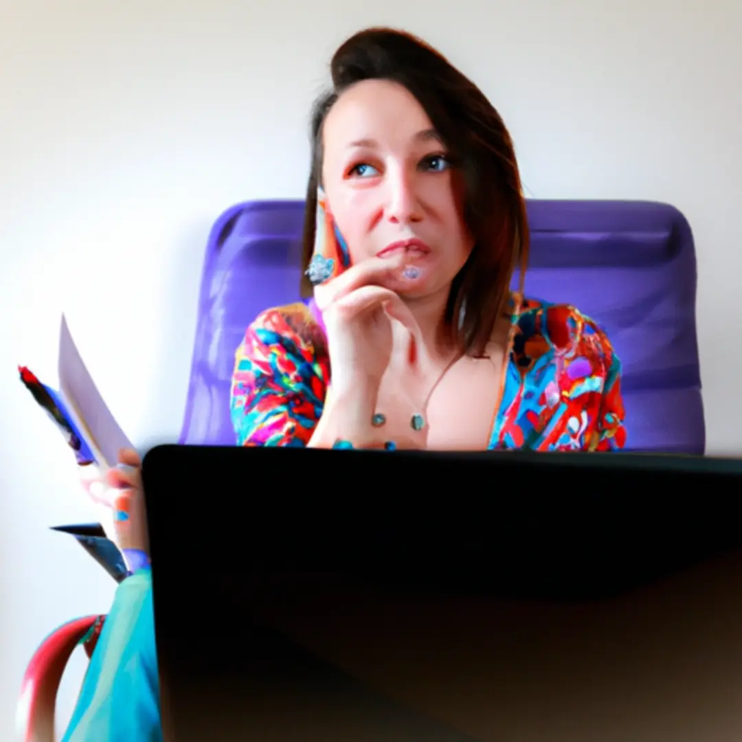 Image of a woman counting words in a blog article on her computer.