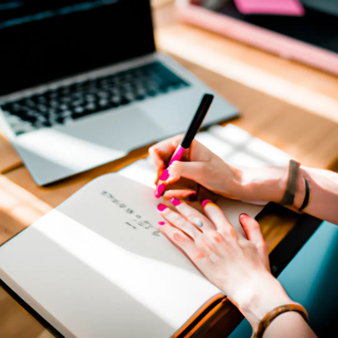 A person using a laptop to design an engaging social media post.