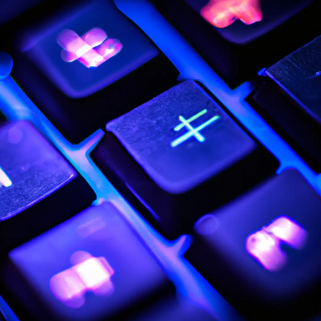 A close-up image of a keyboard with a highlighted hashtag key.