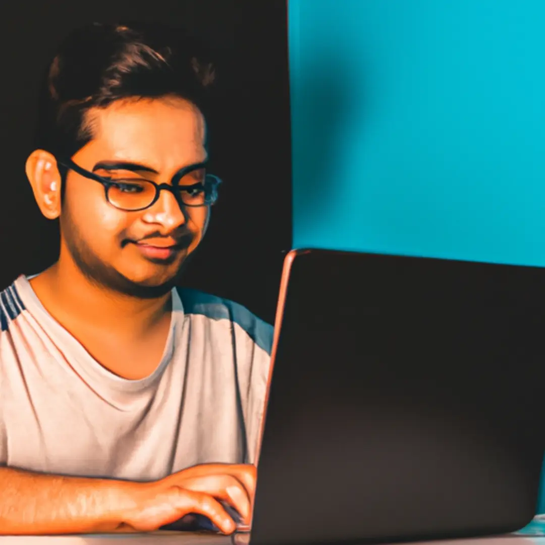 Small business owner writing a blog post on a laptop.