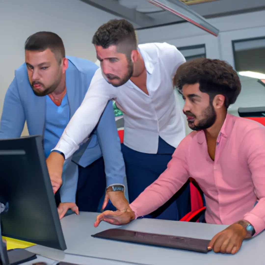 A sales team analyzing social media data on a computer screen.