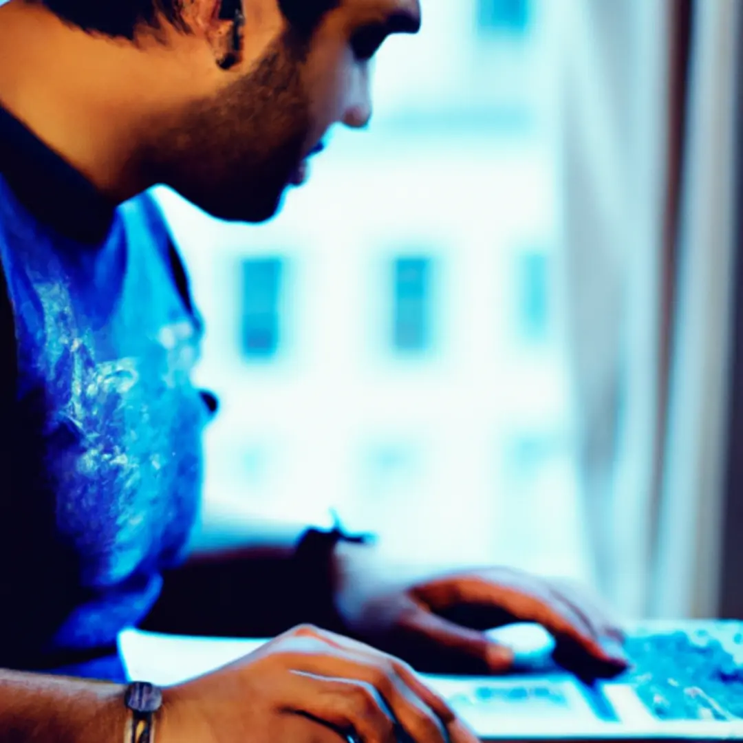 Image of a marketer clicking a button on a computer screen, initiating a blog article creation process.