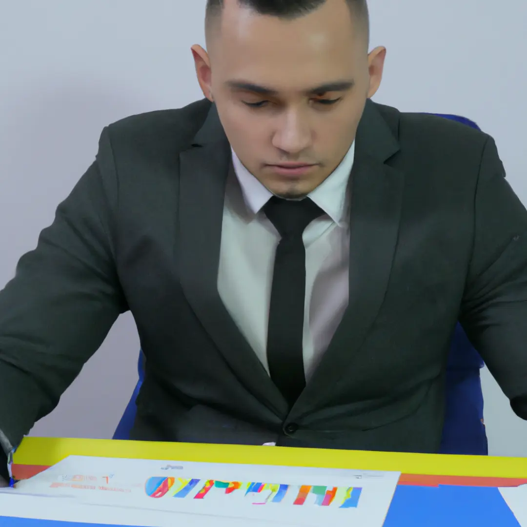 Image of a businessman analyzing financial graphs and charts.