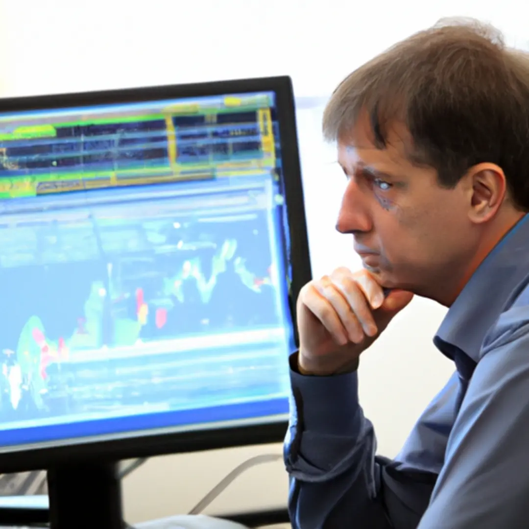 Image of a business person analyzing financial risk on a computer screen.