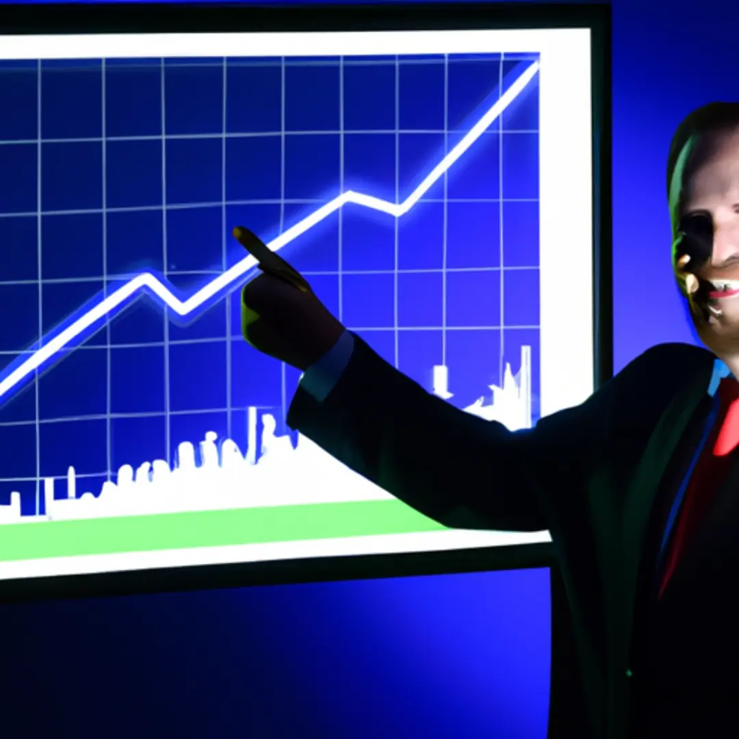 A businessman pointing at a growth chart on a digital screen.