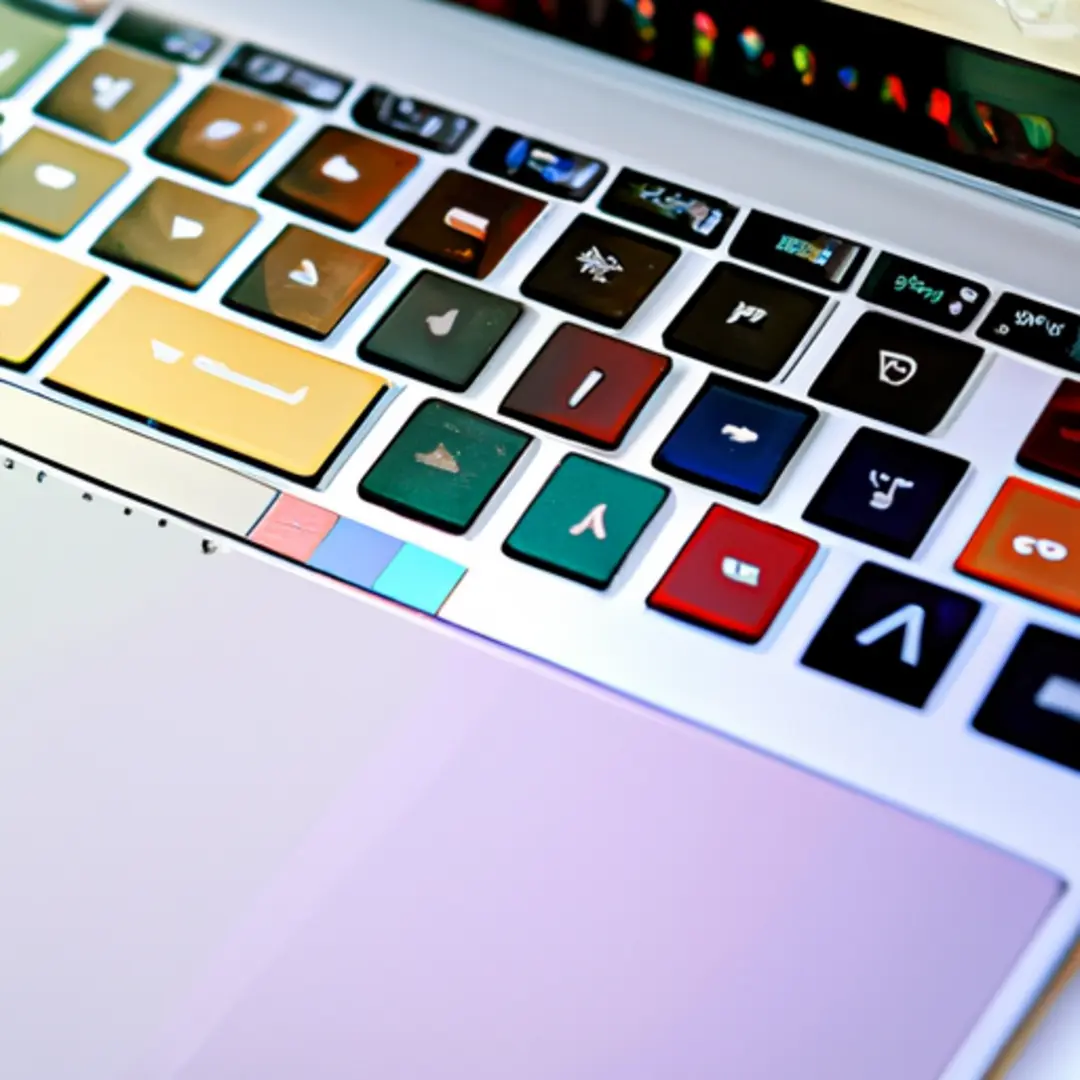 A person using a laptop and designing a colorful, eye-catching social media post.