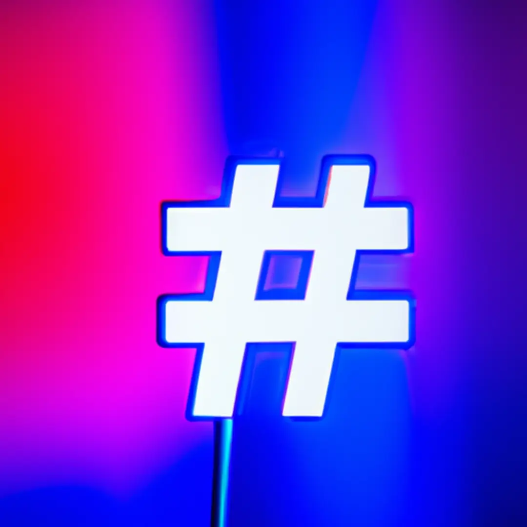 Image of a hashtag symbol on a digital screen.