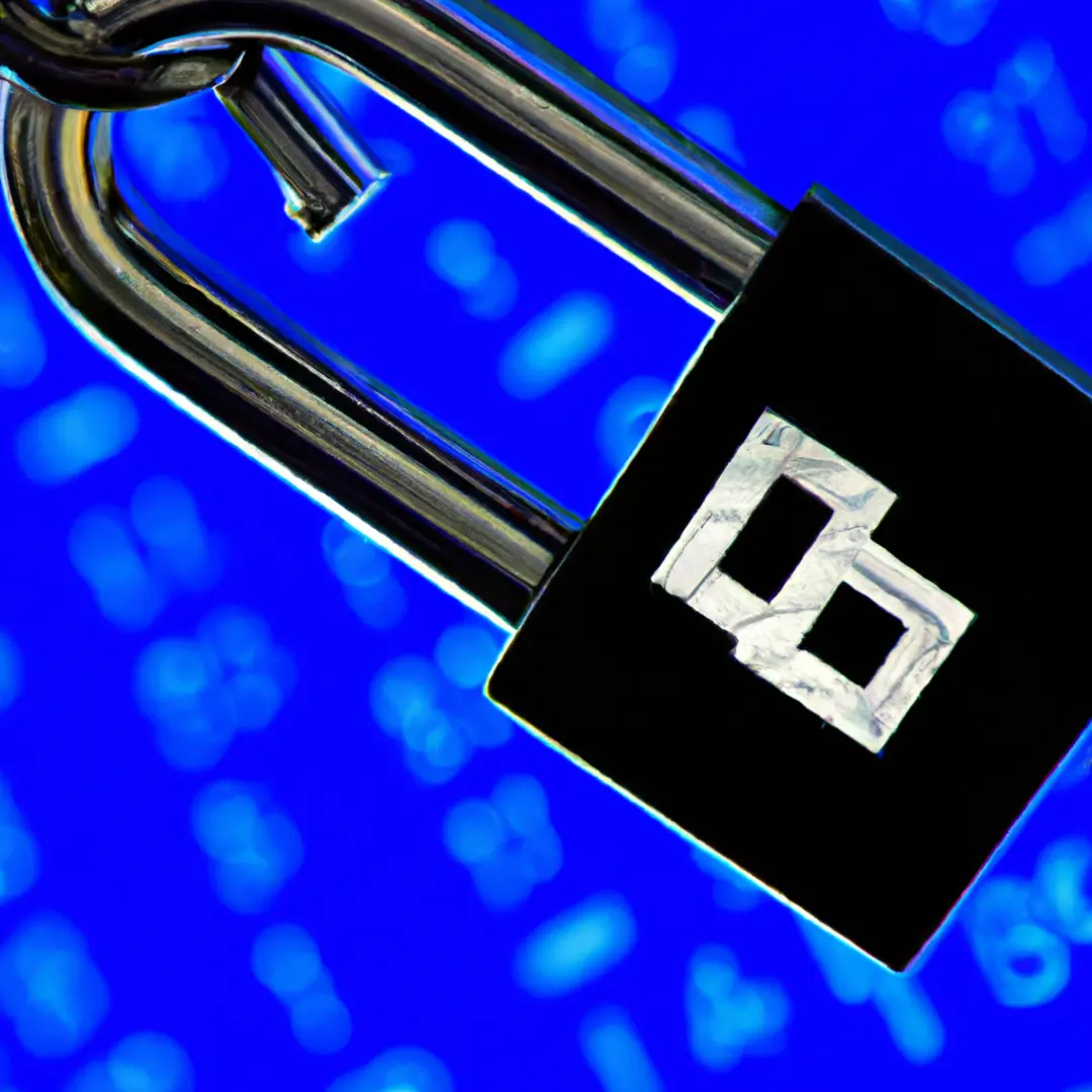 a digital lock symbol on a computer screen with blockchain code running in the background.