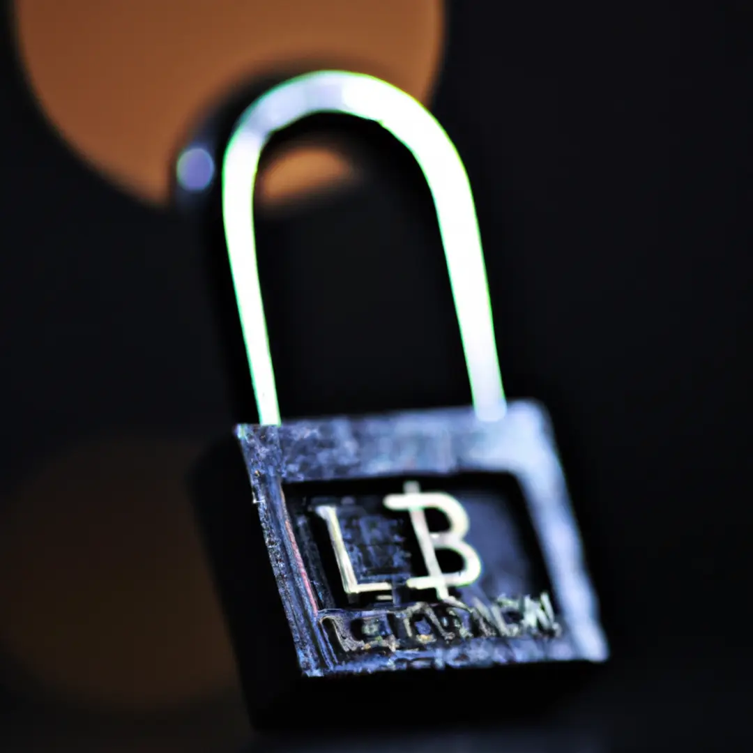 a digital lock symbol on a blockchain, representing enhanced privacy and tracking.