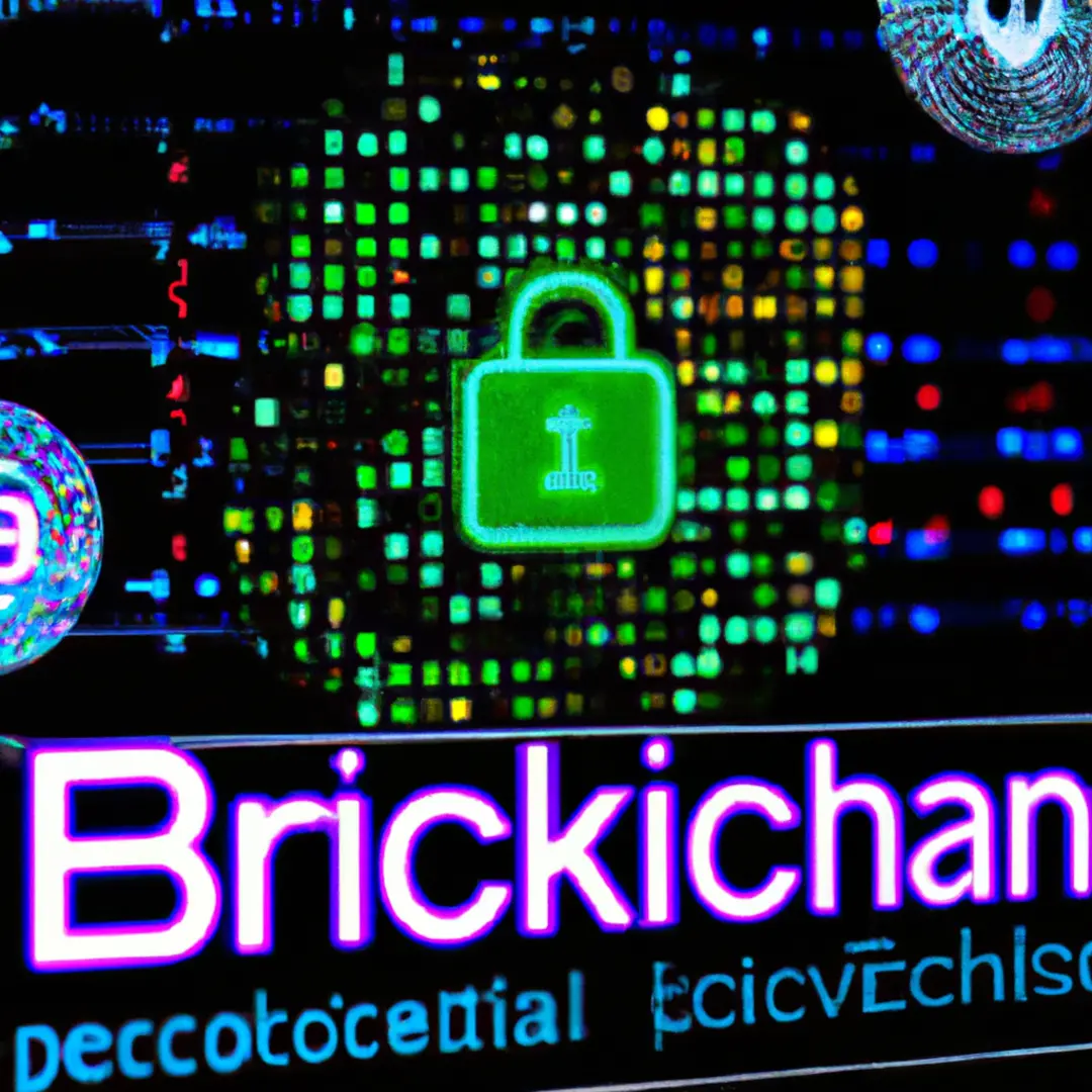 a digital screen displaying a blockchain network with privacy and tracking icons.