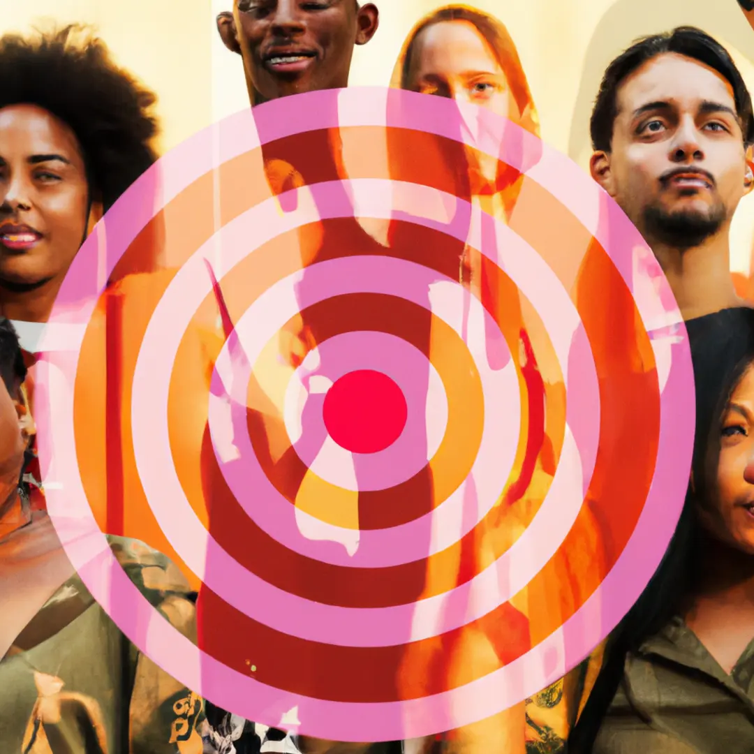 Image of a diverse group of people with a target symbol overlay.