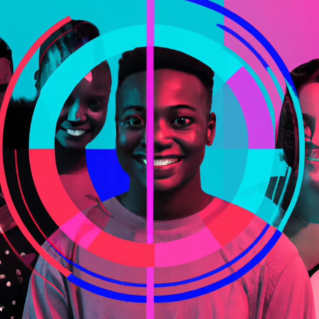 Image of a group of diverse people with a target symbol overlay.