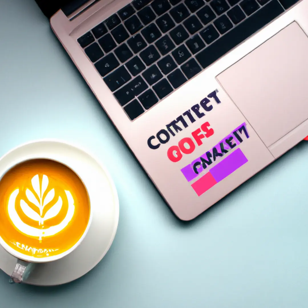 A laptop displaying a content marketing strategy plan next to a cup of coffee.