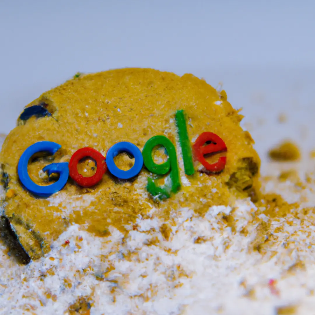 Image of a crushed cookie with the Google logo on it.