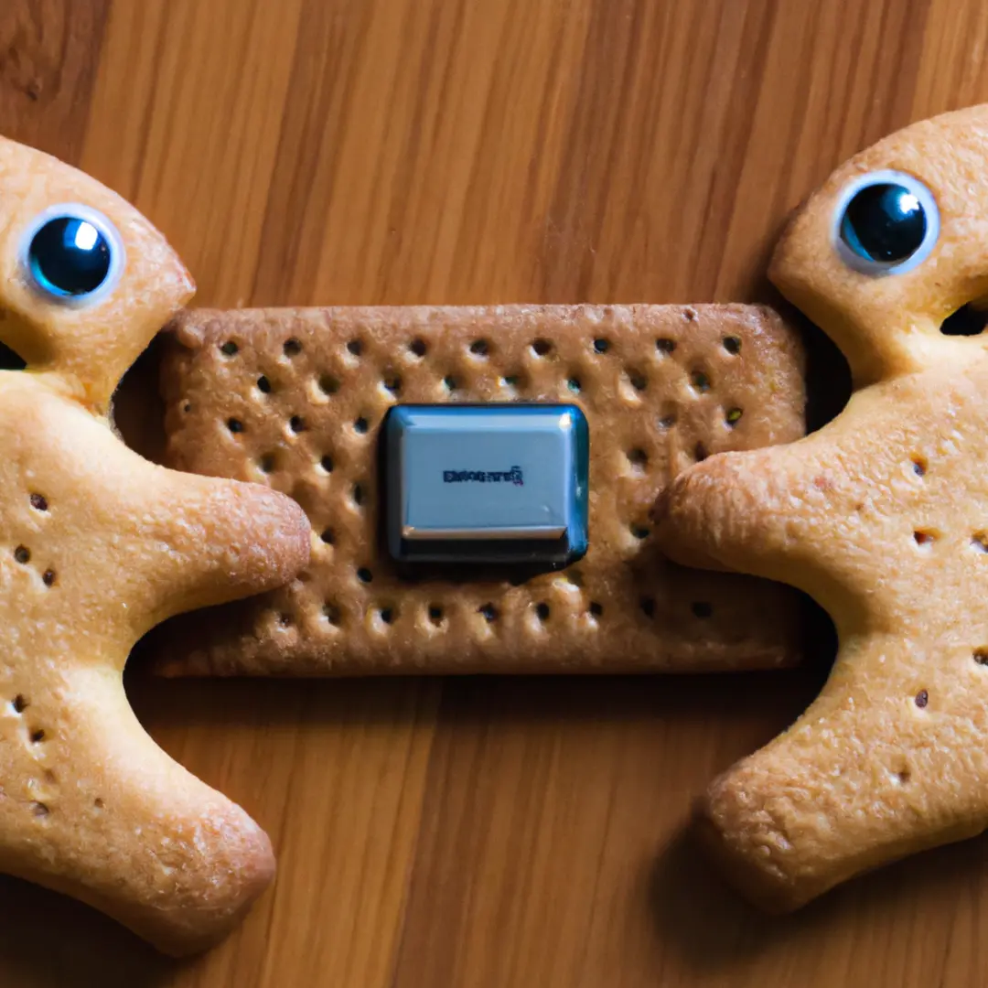 a digital bridge connecting two cookies with an AI robot in the middle.