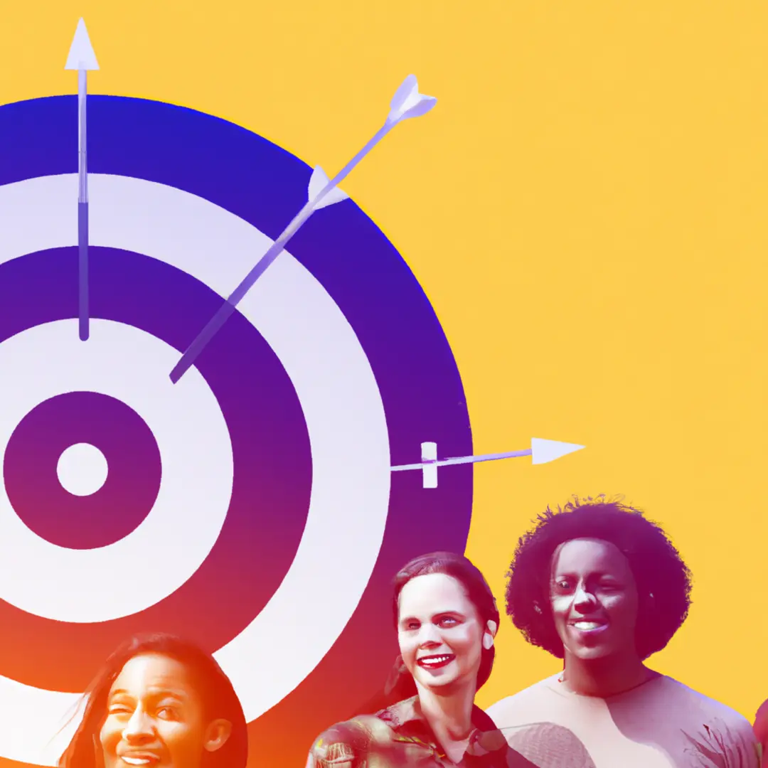 Image of a diverse group of people with a target symbol overlay.