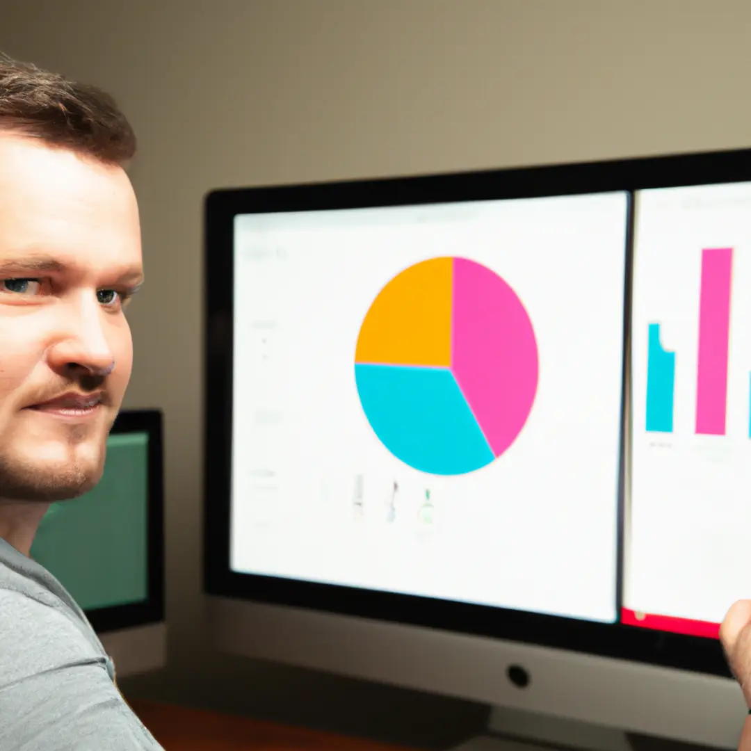 a marketer analyzing digital KPI graphs on a computer screen.