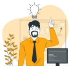 cartoon guy with lightbulb symbolizing content ideas