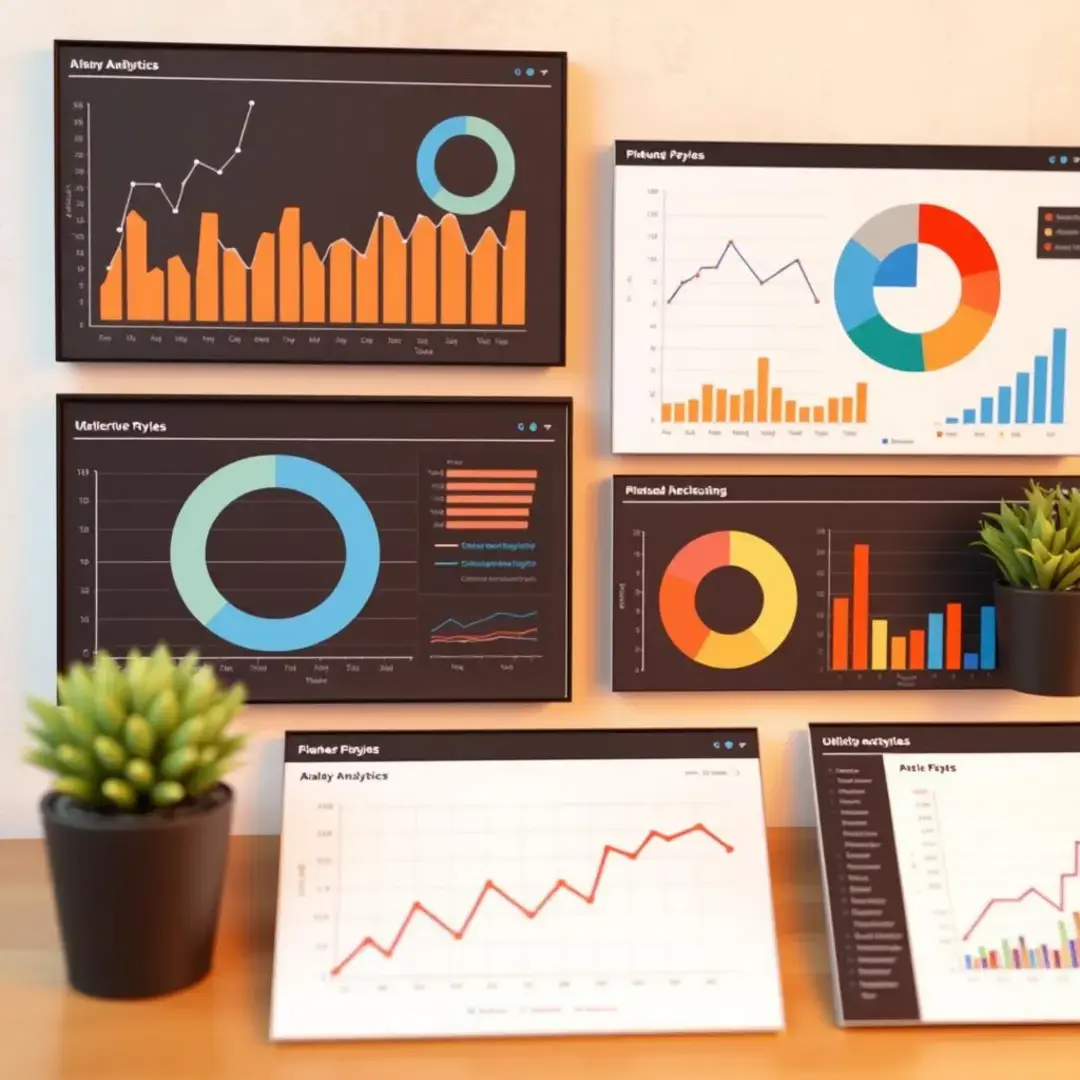 Charts, graphs, data dashboards, user metrics, analytics tools.