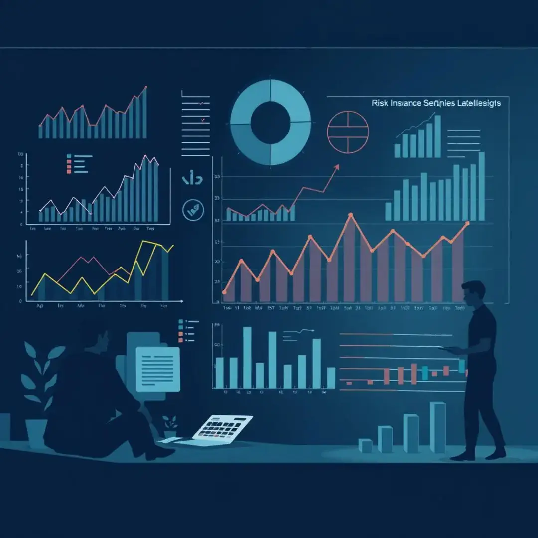 Graphs, charts, startups, insurance policies, risks, decision-making process.