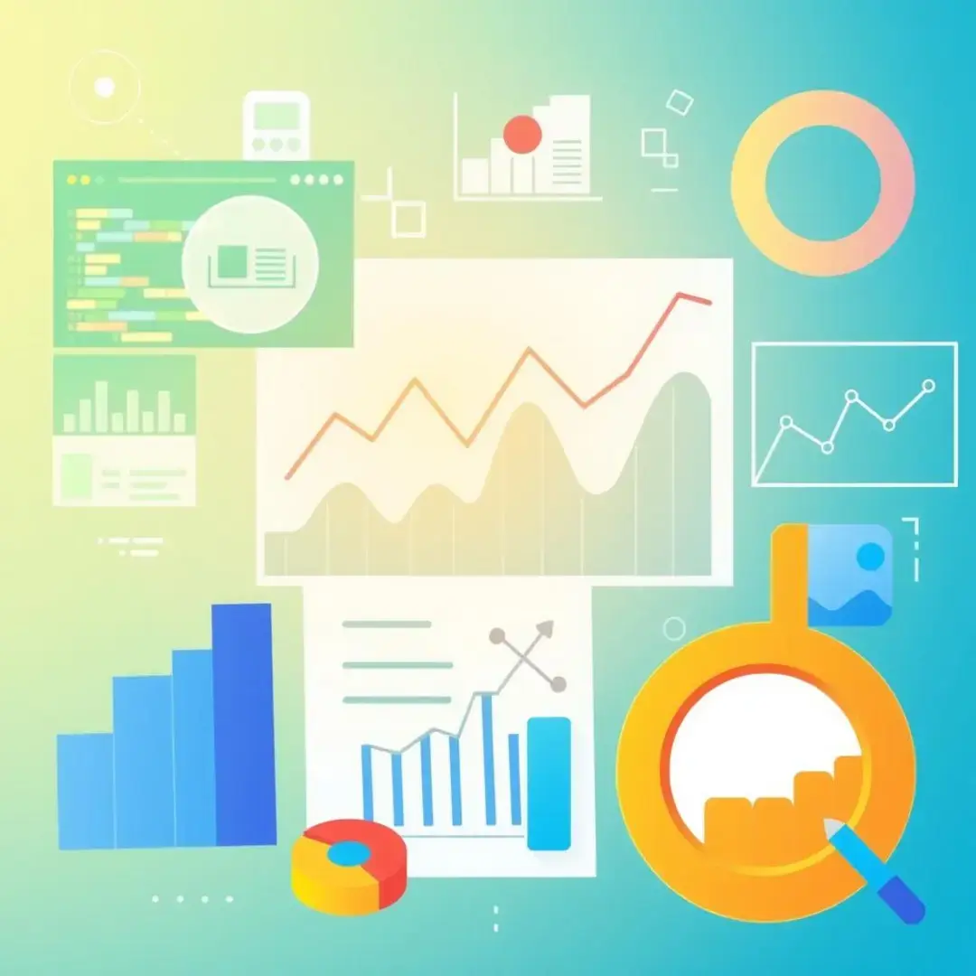 Graphs, charts, coding, search analytics, and digital marketing strategies.