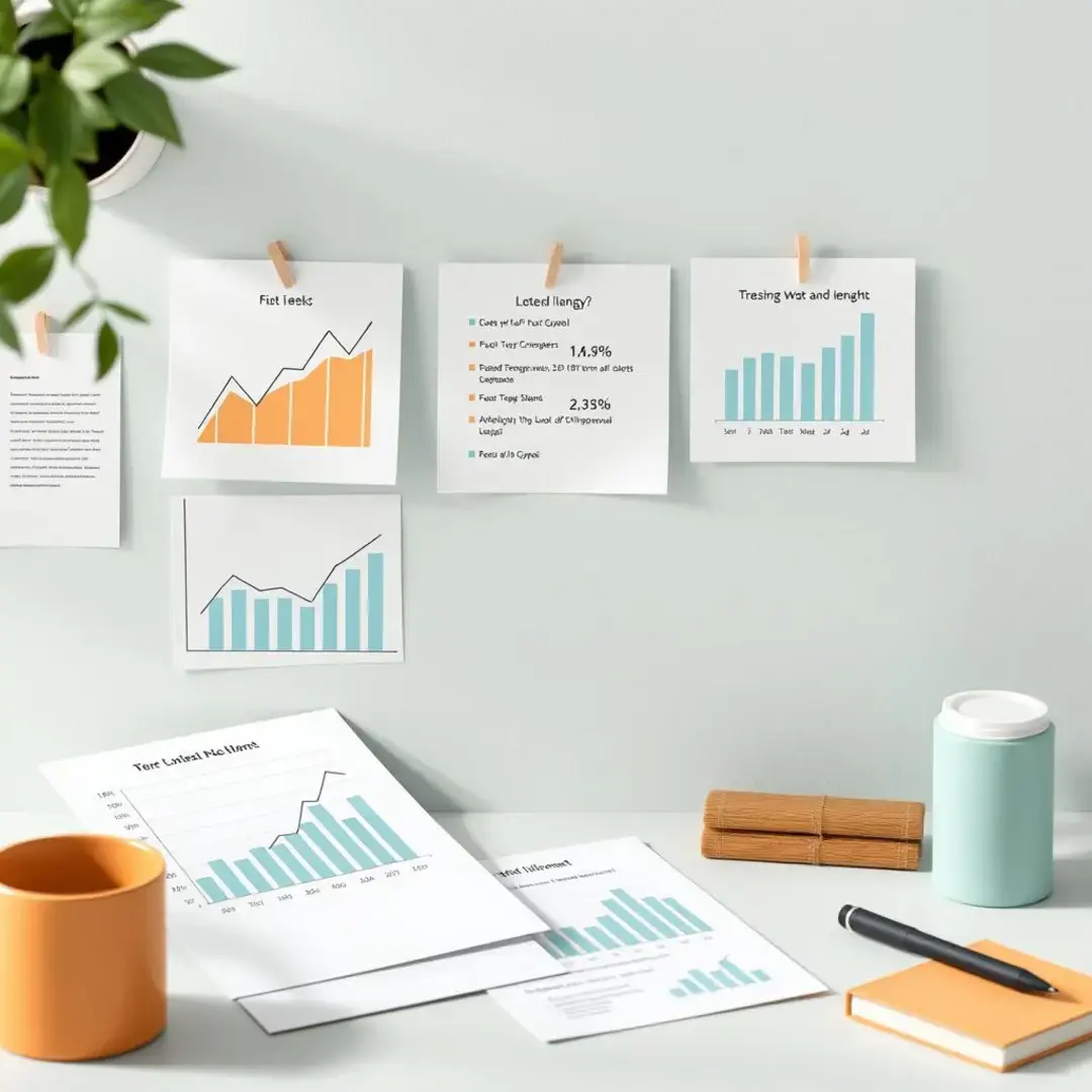 Graphs, notes, and charts analyzing blog post lengths.