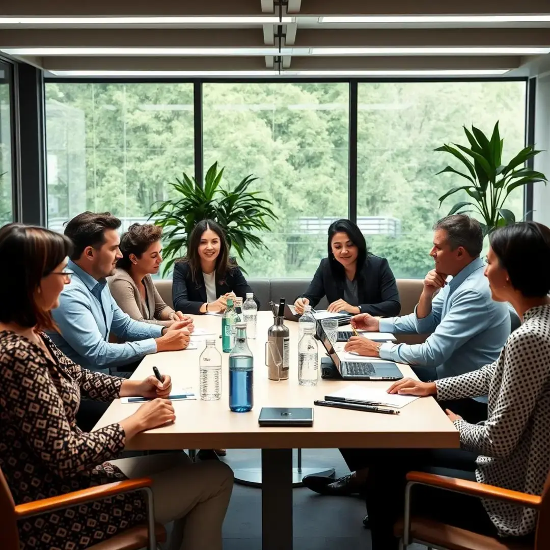 Diverse investors discussing innovative funding approaches around a table.