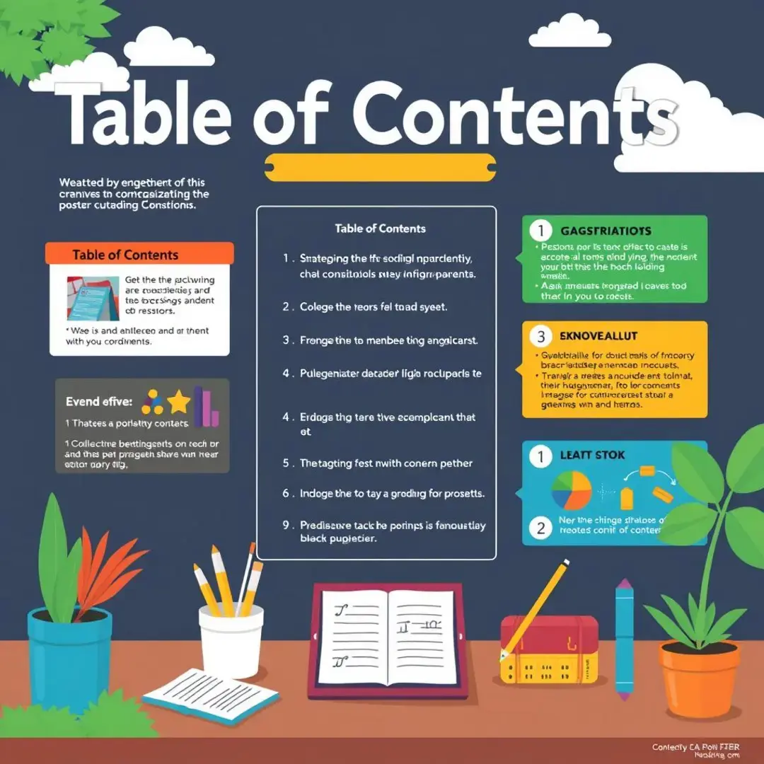 Colorful infographic displaying effective Table of Contents strategies.