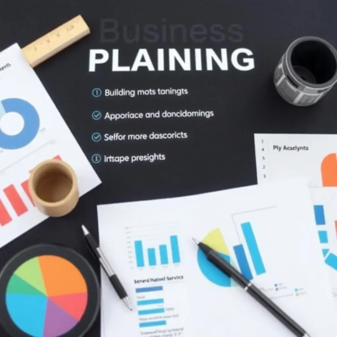 Charts, graphs, notes, and resources for business planning.