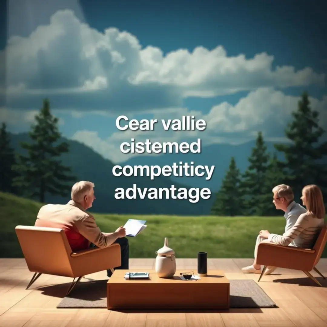 Clear value statement, customer focus, competitive advantage highlighted.