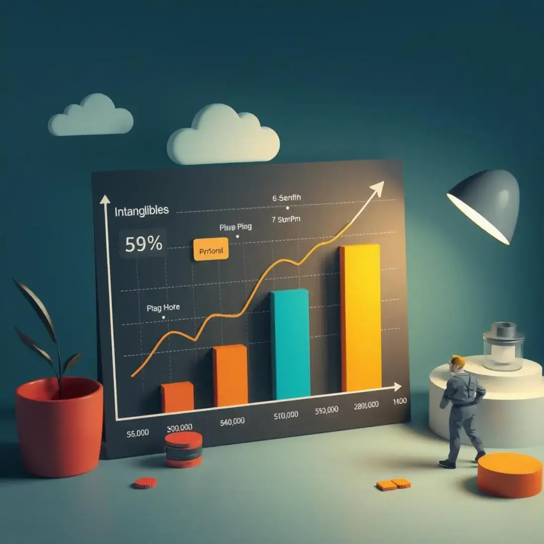 Graph depicting intangible assets, growth projections, and startup challenges.