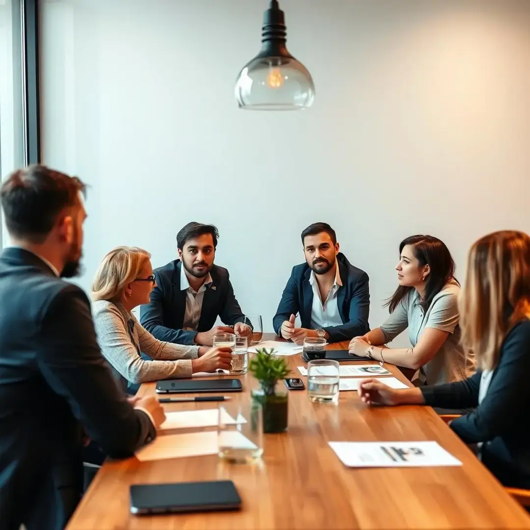 Diverse entrepreneurs discussing startup definitions around a table.