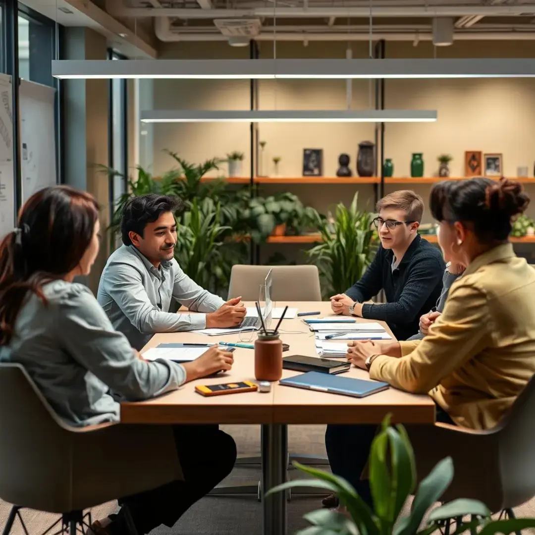 Entrepreneurs discussing IP strategies in a collaborative workspace.