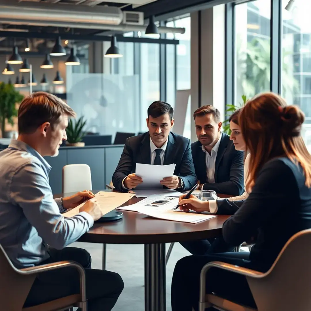 Contracts, legal documents, teamwork, negotiation, startup environment, collaboration.
