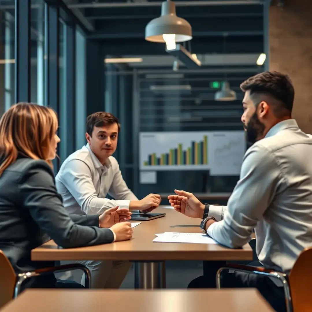 Team discussing metrics, goals, and strategies in a meeting.