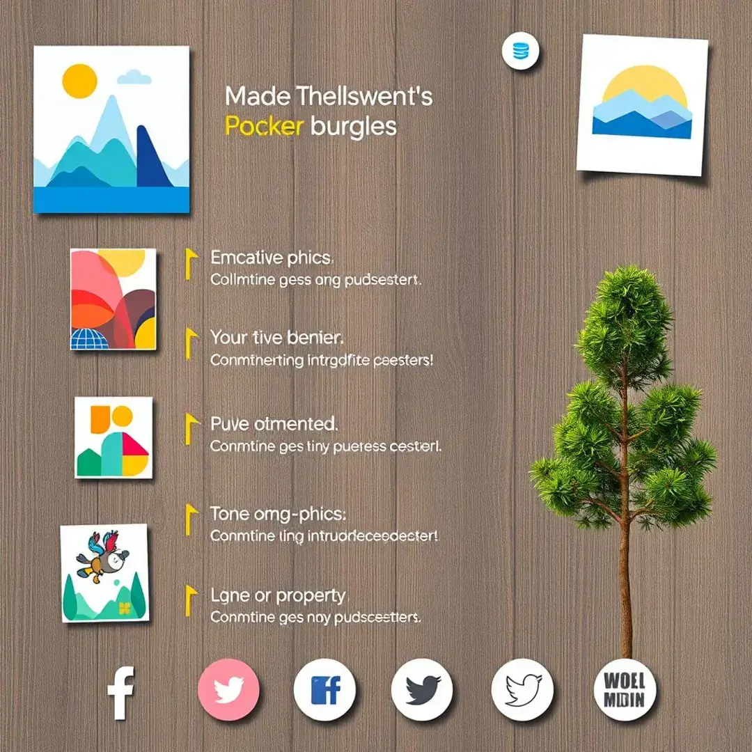 Colorful graphics, engaging text, property highlights, social media icons.