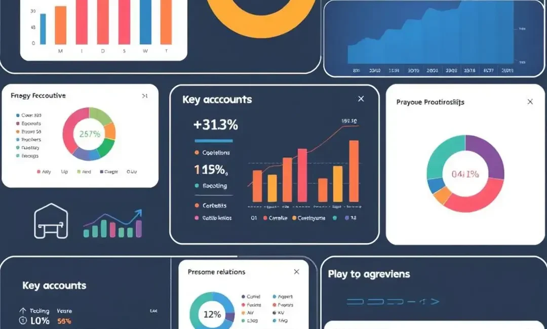 Key accounts highlighted with metrics, charts, and customer relationships.