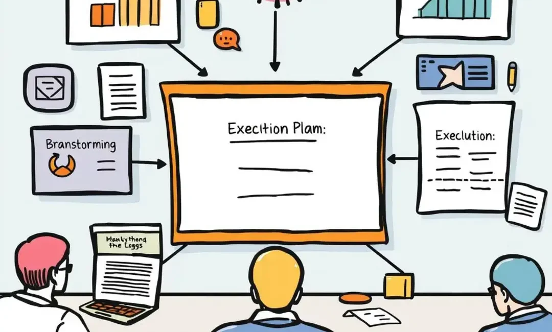 Goals, metrics, brainstorming, audience analysis, planning, execution framework.