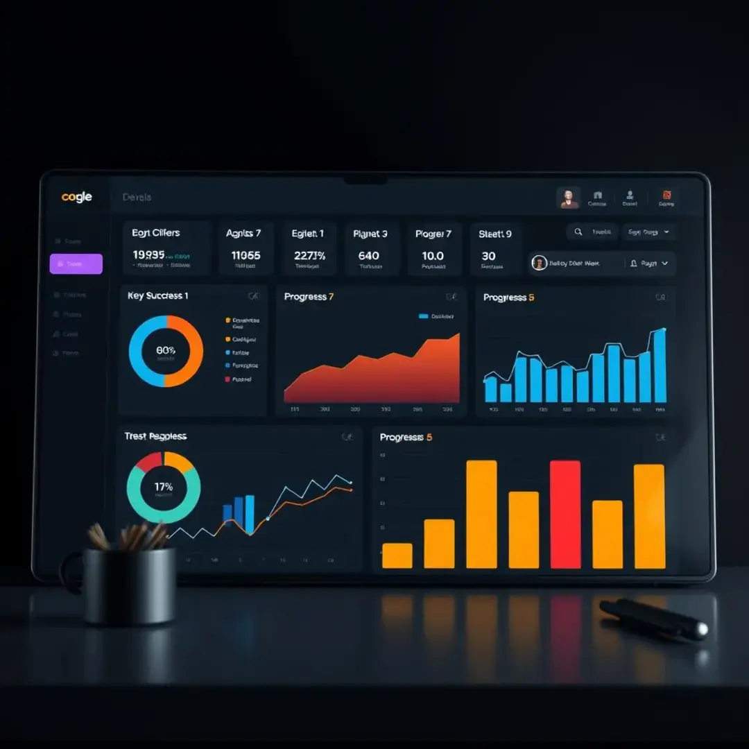 Dashboard displaying key success indicators and progress charts.